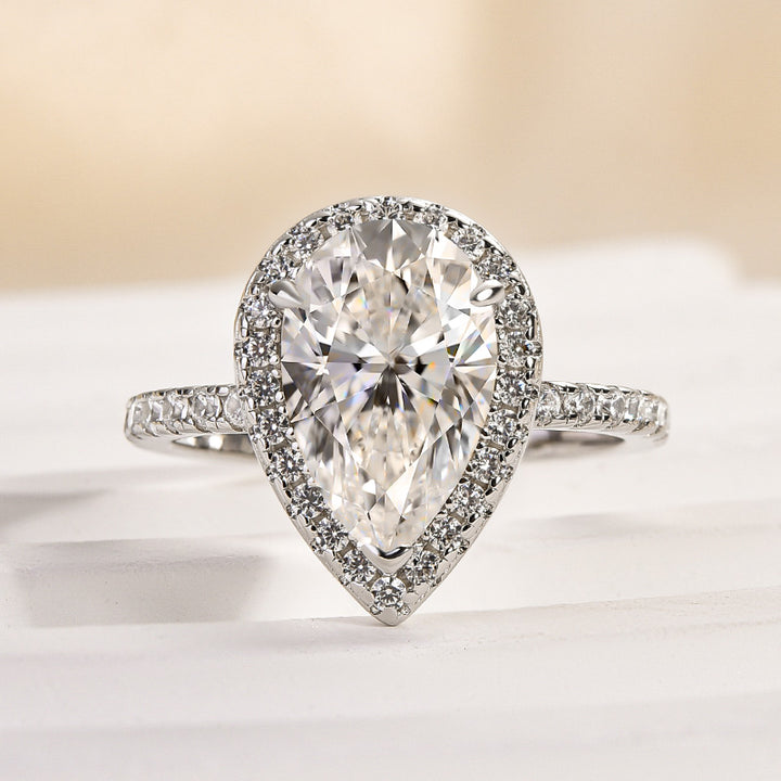Rodiffy Moissanite 2.5 Ct Pear Cut Halo Engagement Ring For Women