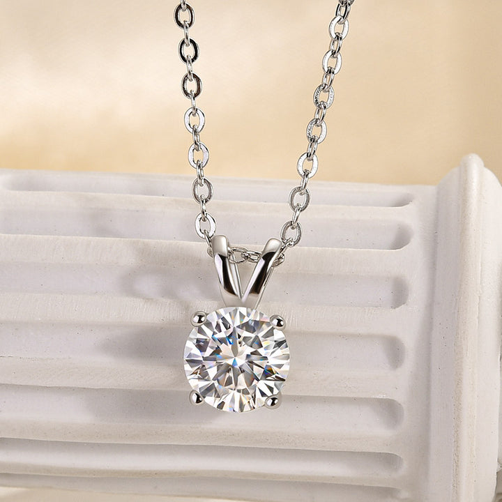 Rodiffy Moissanite 1.0 Ct Round Cut White Gold 4 Prong Pendant Necklace