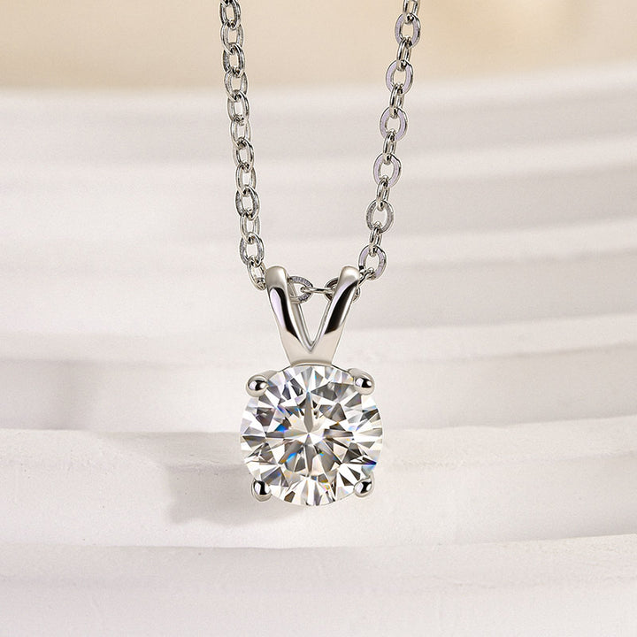 Rodiffy Moissanite 1.0 Ct Round Cut White Gold 4 Prong Pendant Necklace