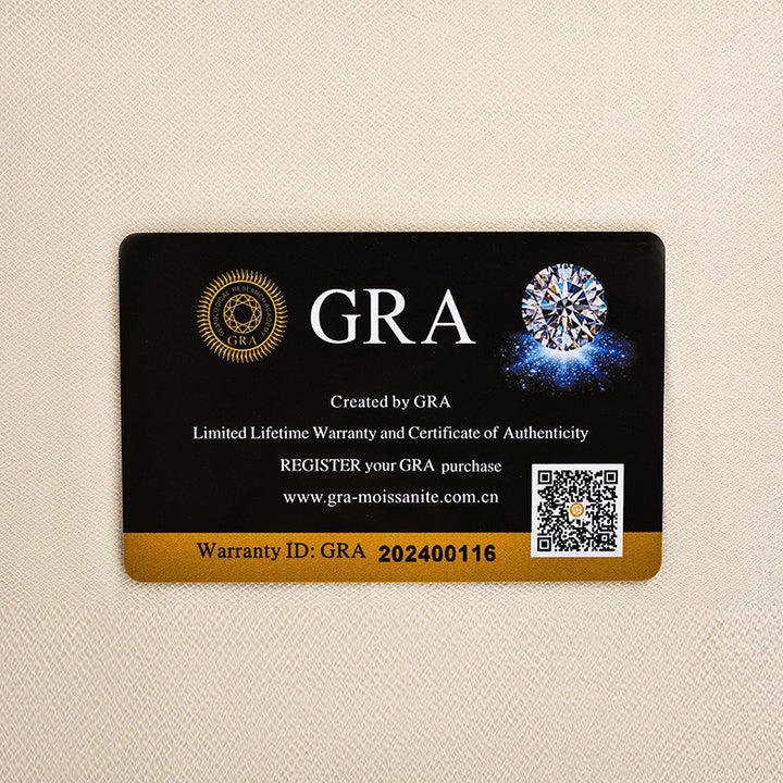 GRA authenticity card included with the certified moissanite ring