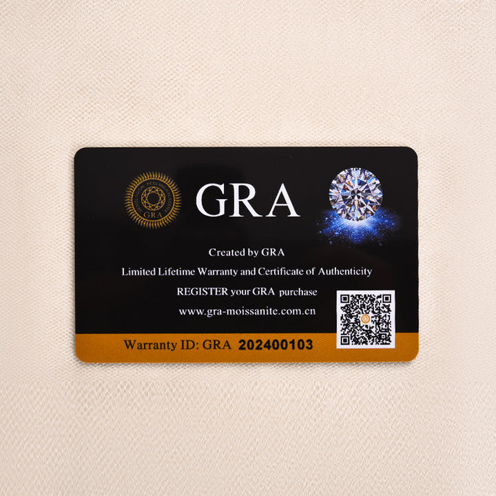 GRA authenticity card included with the certified moissanite ring