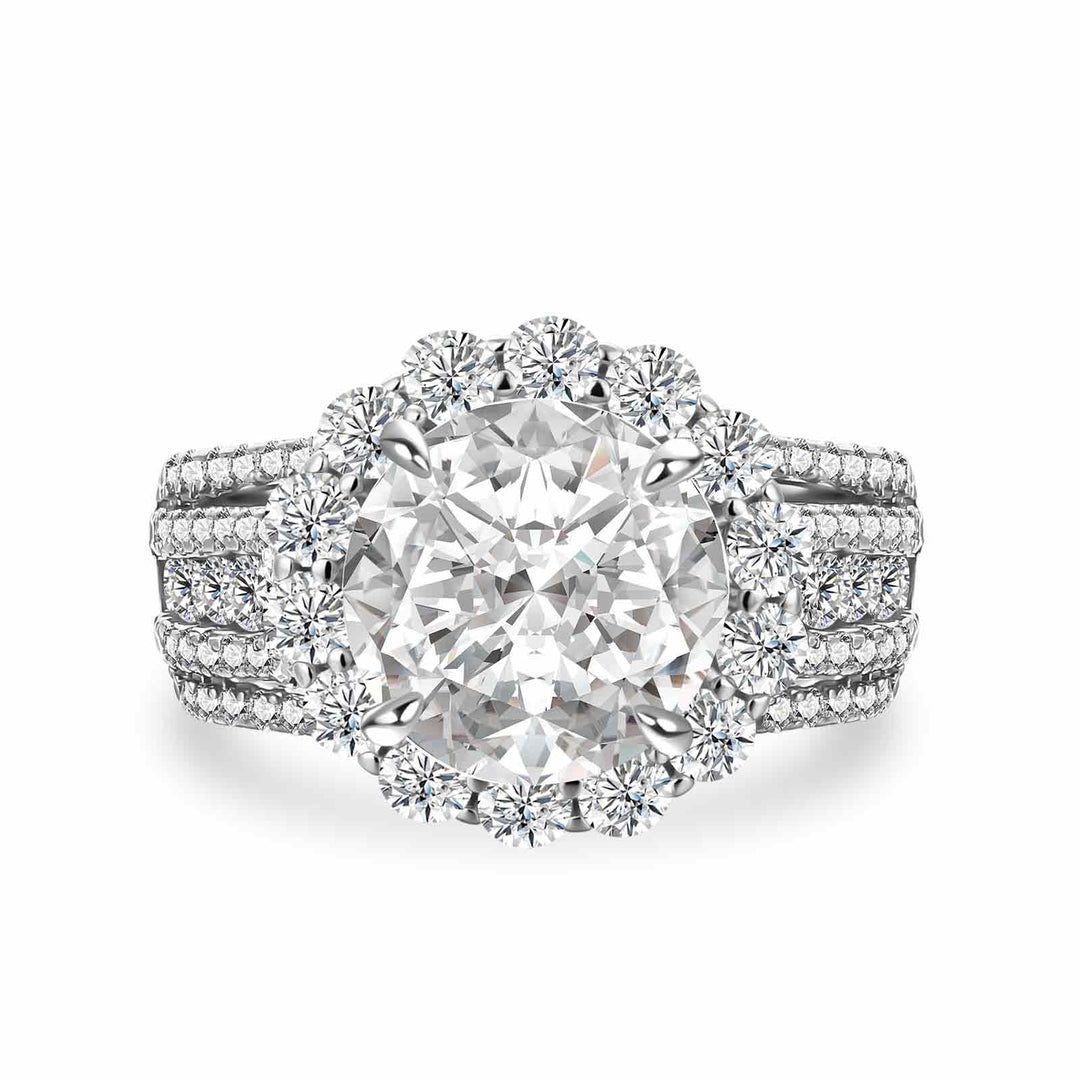 Moissanite Halo Split Shank 4.0Ct Round Cut White Gold Engagement Ring