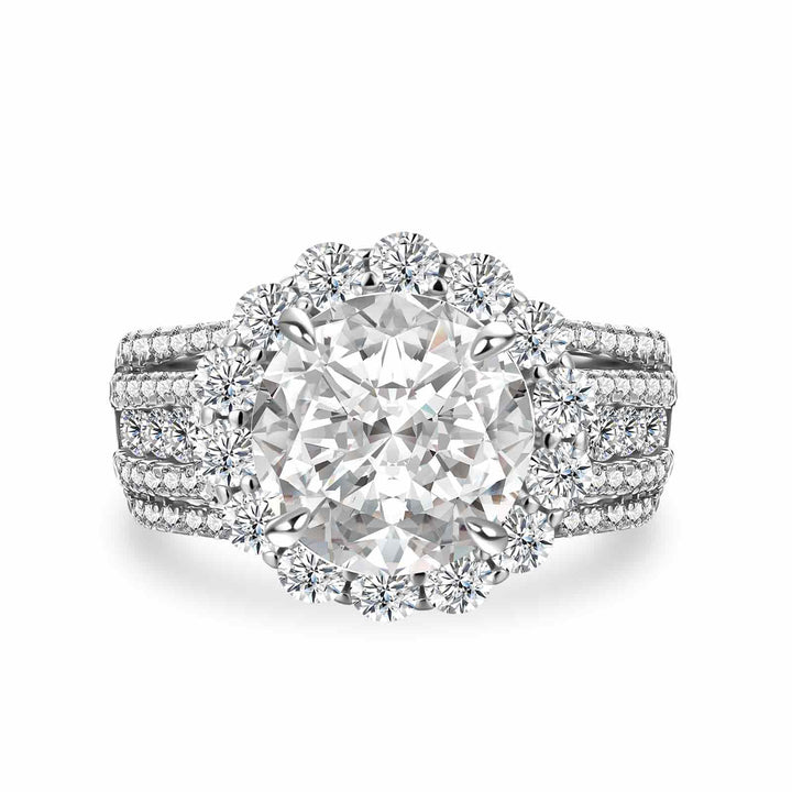 Moissanite Halo Split Shank 4.0Ct Round Cut White Gold Engagement Ring