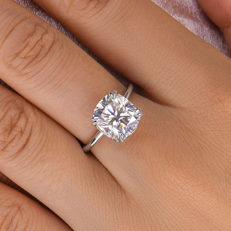 Rodiffy Moissanite 4.5 Ct Cushion Cut White Gold Engagement Ring