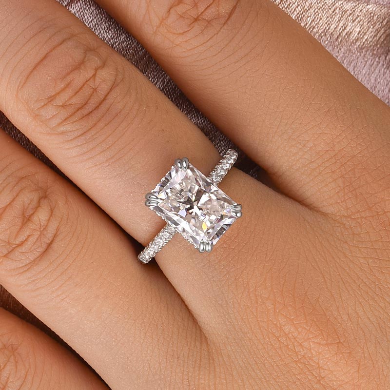 Rodiffy Moissanite 4.5 Ct Radiant Cut White Gold Engagement Ring For Women