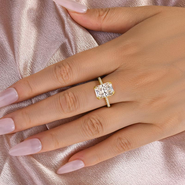 Rodiffy Moissanite 4.5 Ct/3.0Ct Radiant Cut Yellow Gold Engagement Ring For Women