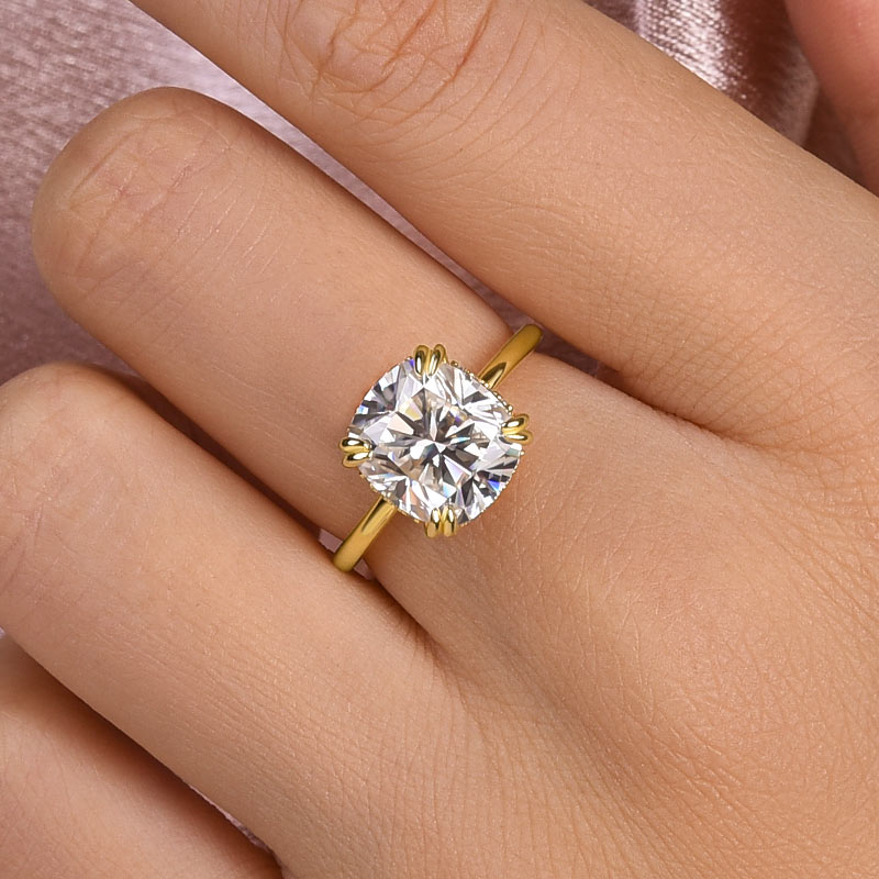 Rodiffy Moissanite 4.5 Ct Cushion Cut Yellow Gold Engagement Ring