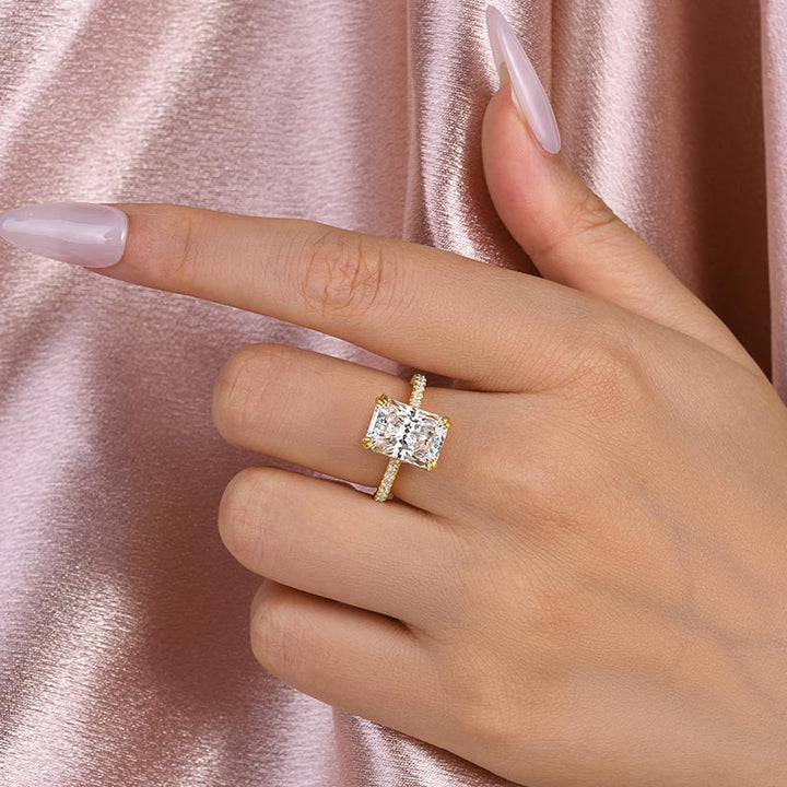 Rodiffy Moissanite 4.5 Ct/3.0Ct Radiant Cut Yellow Gold Engagement Ring For Women