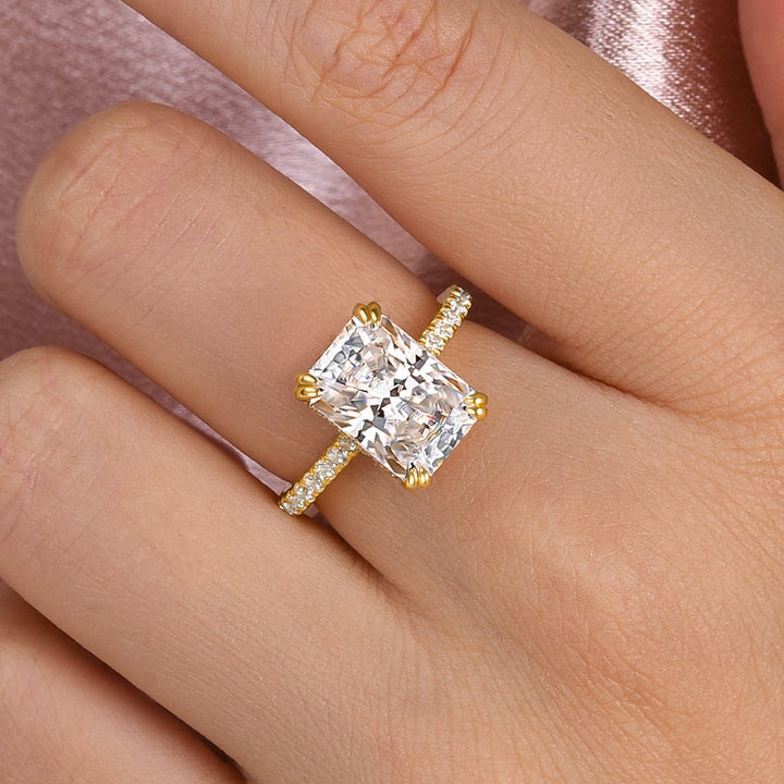 Rodiffy Moissanite 4.5 Ct/3.0Ct Radiant Cut Yellow Gold Engagement Ring For Women