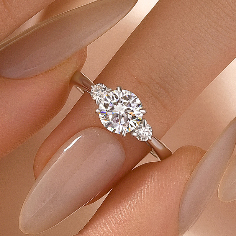 1.0Ct Three Stone Round Cut Moissanite Ring in S925 Sterling Silver