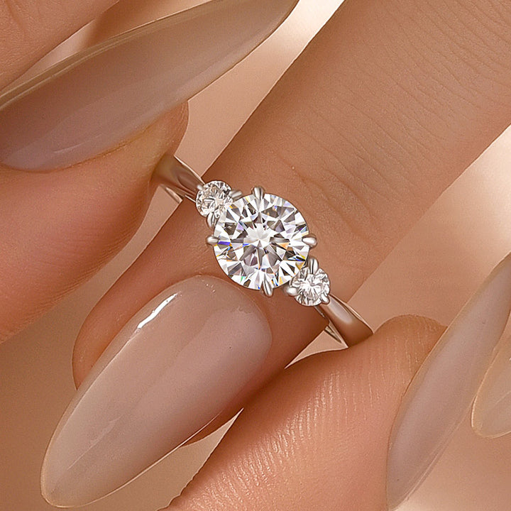 1.0Ct Three Stone Round Cut Moissanite Ring in S925 Sterling Silver