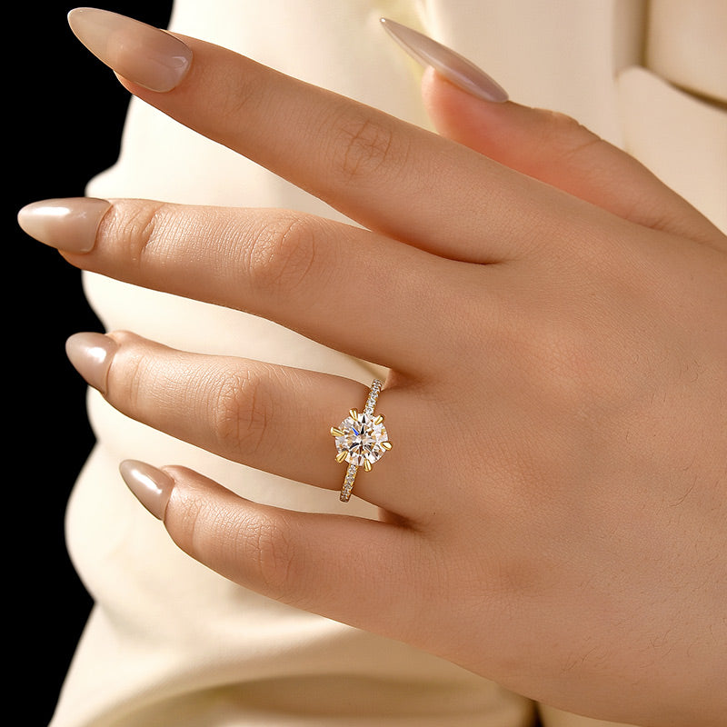 Rodiffy Moissanite 2.0 Ct ~4.0 Ct Round Cut 6 Prong Yellow Gold Promise Ring