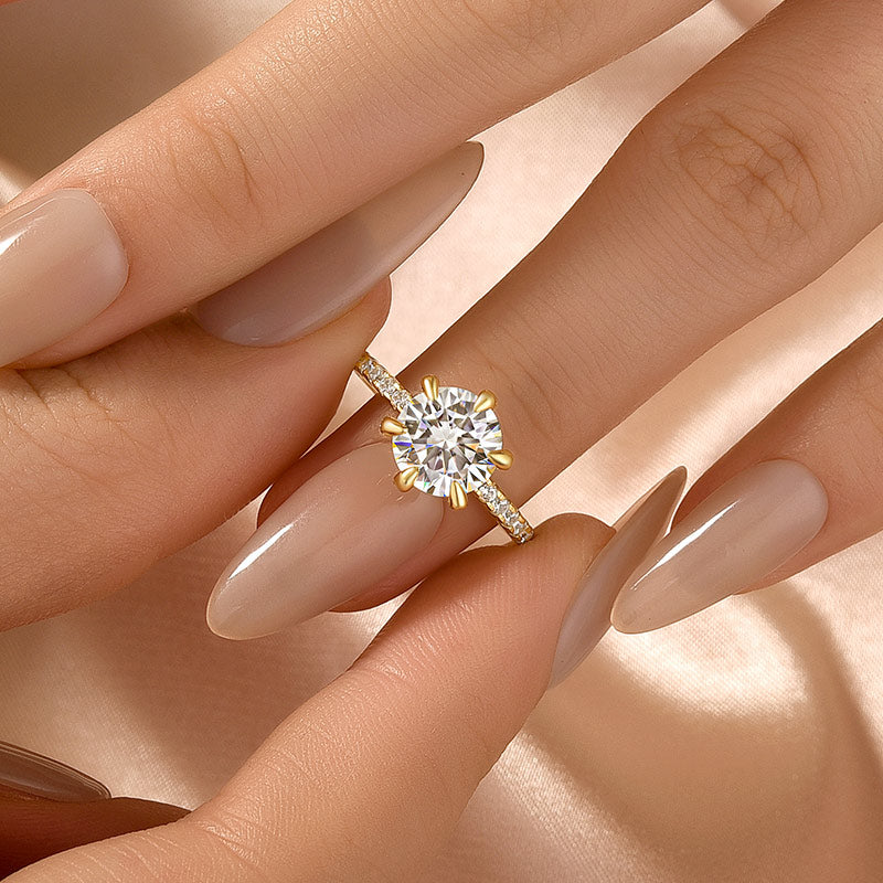 Rodiffy Moissanite 2.0 Ct ~4.0 Ct Round Cut 6 Prong Yellow Gold Promise Ring