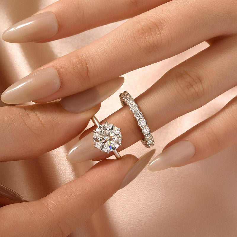 Solitaire 2.0 Ct/4.0Ct 6 Prong Round Cut Moissanite Diamond Wedding Ring