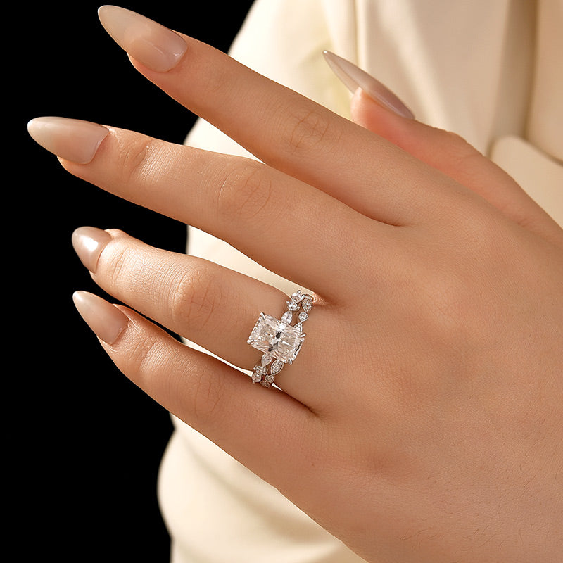 Moissanite 3.5Ct Side Stone Radiant Cut White Gold Wedding Ring Set