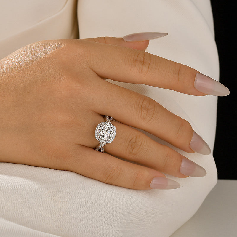 Moissanite 2.0Ct Halo Round Cut Twist White Gold Engagement Ring