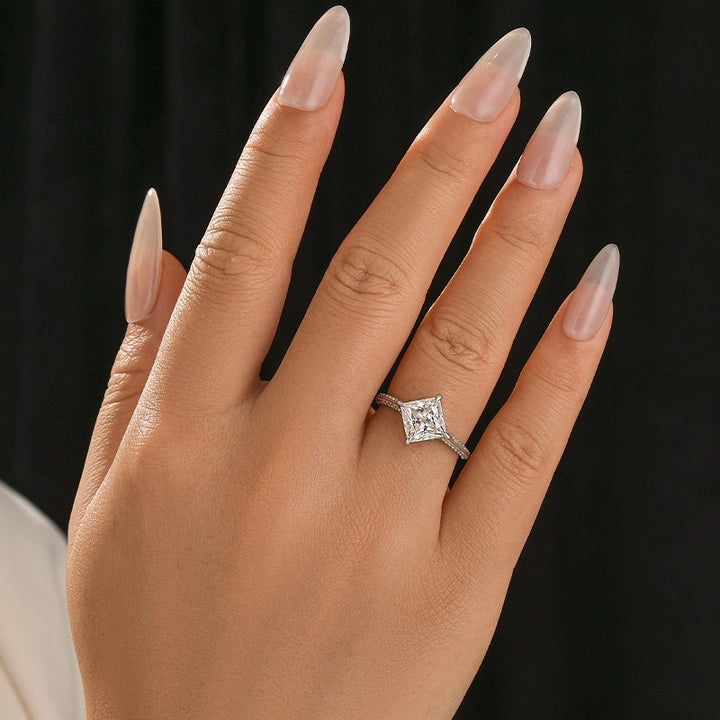 Moissanite Square 2.0Ct Princess Cut White Gold Triple Band Engagement Ring