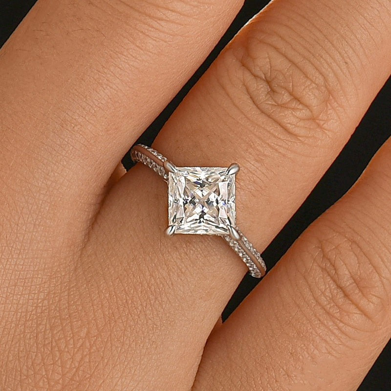 Moissanite Square 2.0Ct Princess Cut White Gold Triple Band Engagement Ring