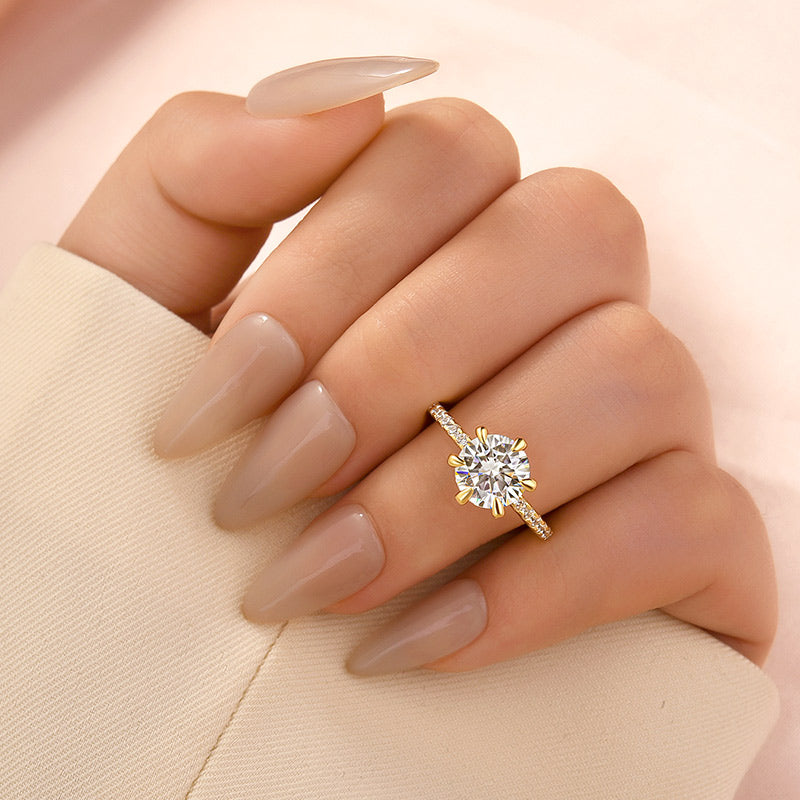 Rodiffy Moissanite 2.0 Ct ~4.0 Ct Round Cut 6 Prong Yellow Gold Promise Ring