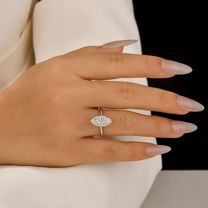 Moissanite 1.0 Ct/2.0 Ct/3.0Ct Marquise Cut Solitaire White Gold Promise Ring For Women