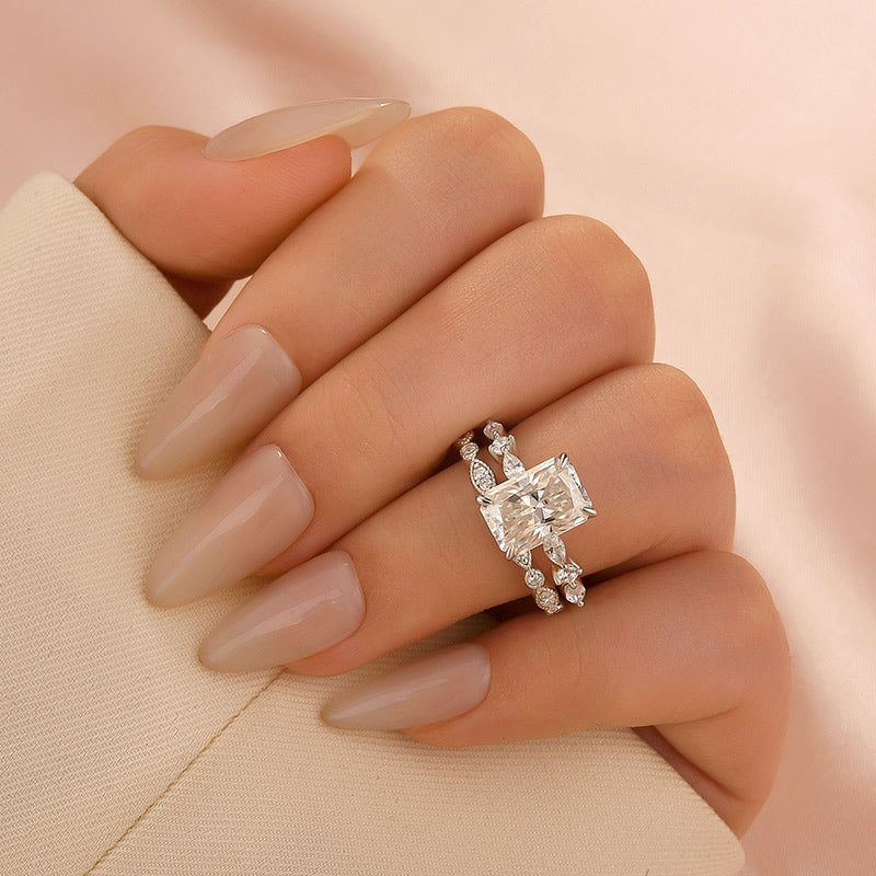 Moissanite 3.5Ct Side Stone Radiant Cut White Gold Wedding Ring Set