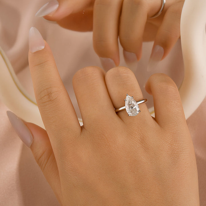 Rodiffy Moissanite S925 Solitaire 4.0Ct Pear Cut White Gold Engagement Ring For Women