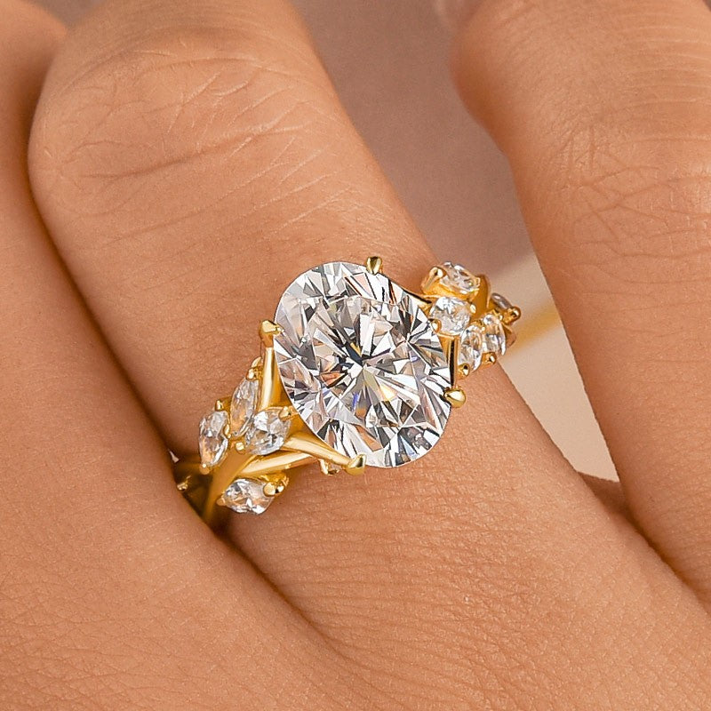 Vintage Moissanite 3.0Ct Oval Cut Side Stone Twist Engagement Ring In Sterling Silver