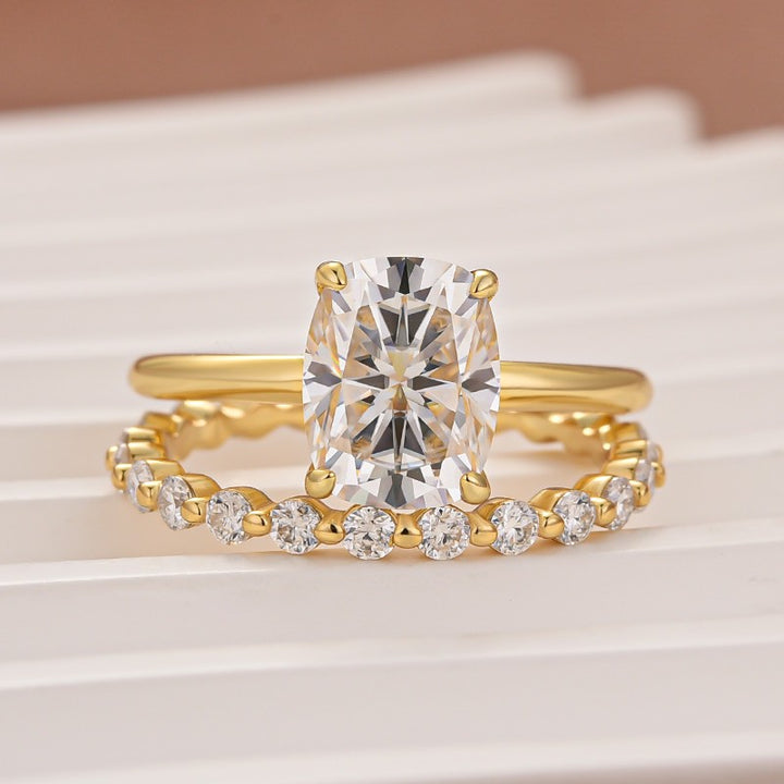 Moissanite 4.0 Ct Solitaire Cushion Cut Yellow Gold Wedding Set