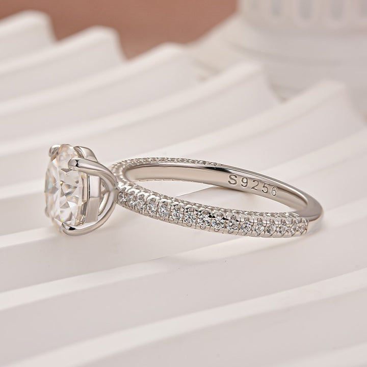 Triple Row Pavé 1.0Ct/2.0Ct Round Cut Moissanite Engagement Ring In Sterling Silver