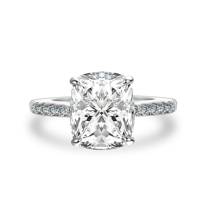 Moissanite Hidden Halo 4.0Ct Cushion Cut White Gold Engagement Ring
