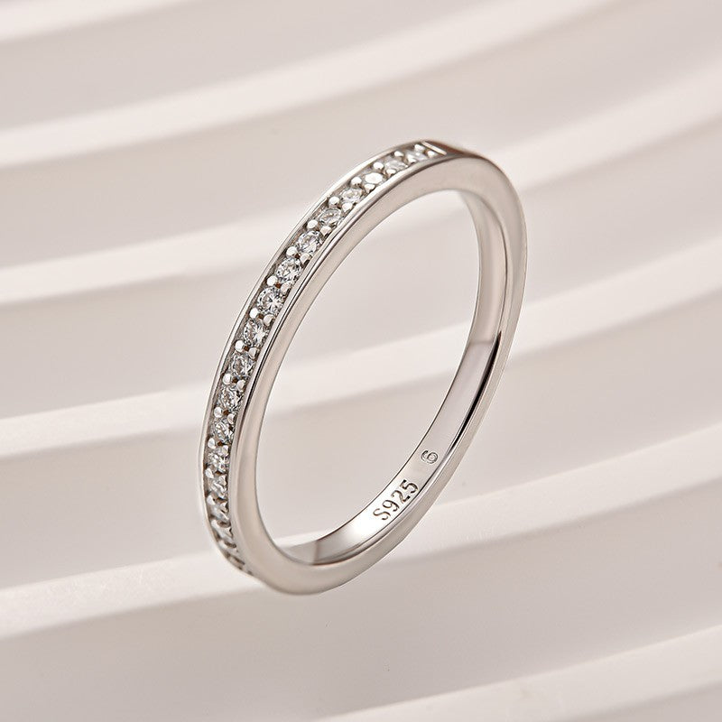 Channel Set Round Cut Wedding Ring In 925 Sterling Silver