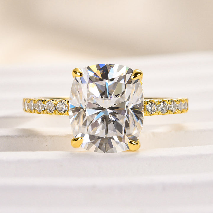 Rodiffy Moissanite 3.0 Ct Cushion Cut Yellow Gold Engagement Ring For Women