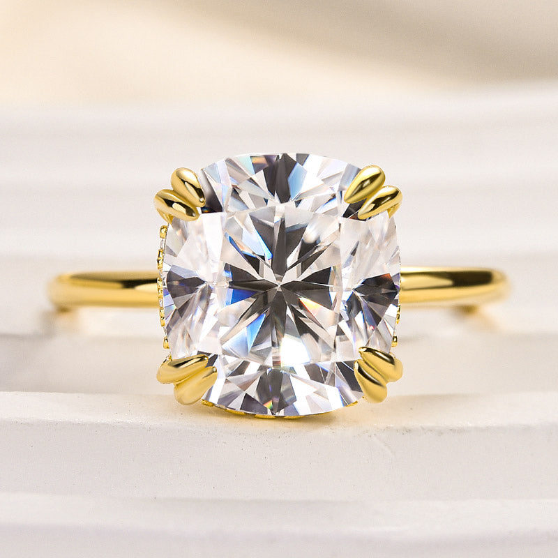 Rodiffy Moissanite 4.5 Ct Cushion Cut Yellow Gold Engagement Ring