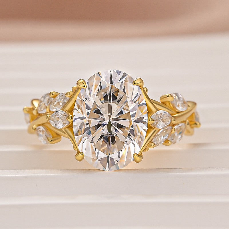 Vintage Moissanite 3.0Ct Oval Cut Side Stone Twist Engagement Ring In Sterling Silver