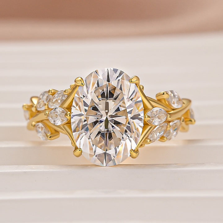 S925 Vintage Moissanite 3.0Ct Oval Cut Side Stone Twist Engagement Ring In Sterling Silver