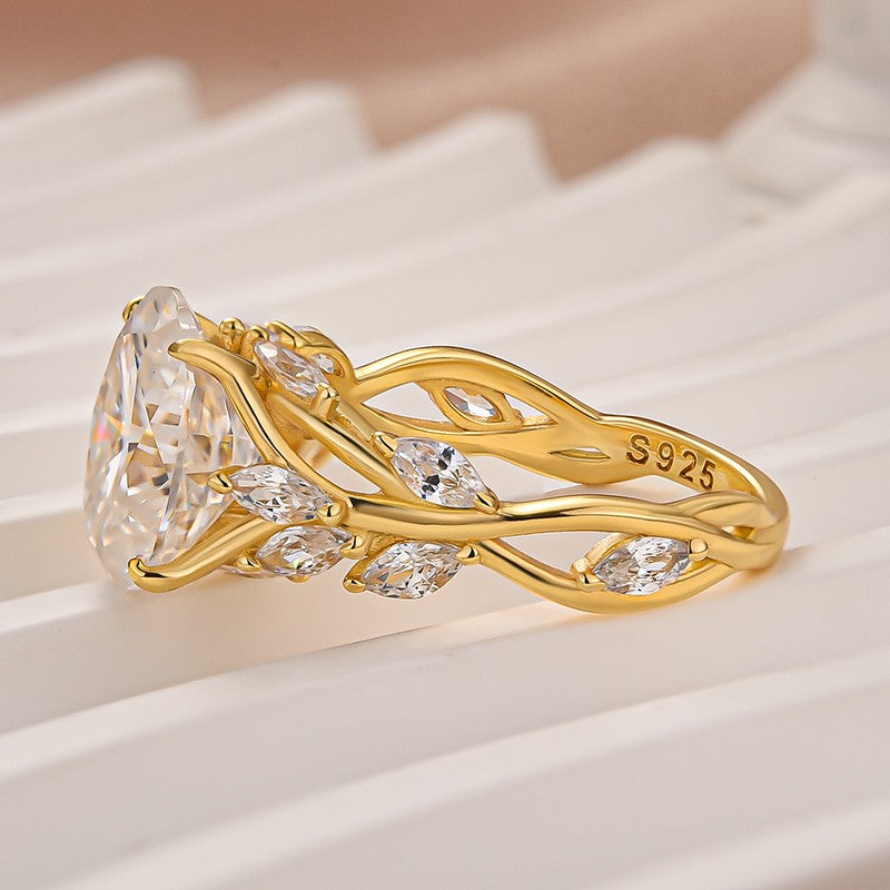 Vintage Moissanite 3.0Ct Oval Cut Side Stone Twist Engagement Ring In Sterling Silver