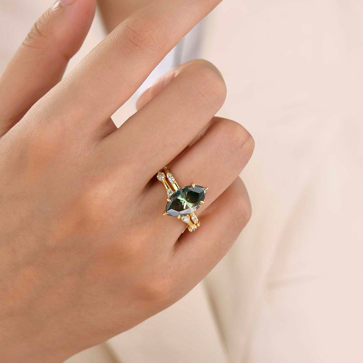 Green Moissanite Hidden Halo 4.0Ct Marquise Cut Stackable Wedding Band