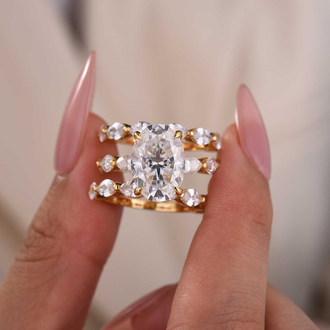 Moissanite 3PC 5.5CT Oval Cut Nature-Inspired Floral Stackable Statement Ring Sets For Travel