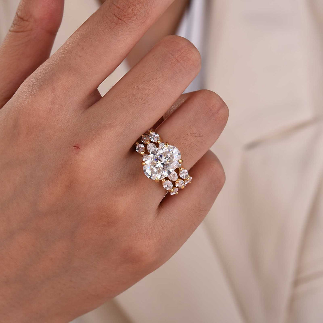 Moissanite 3PC 5.5CT Oval Cut Nature-Inspired Floral Stackable Statement Ring Sets For Travel