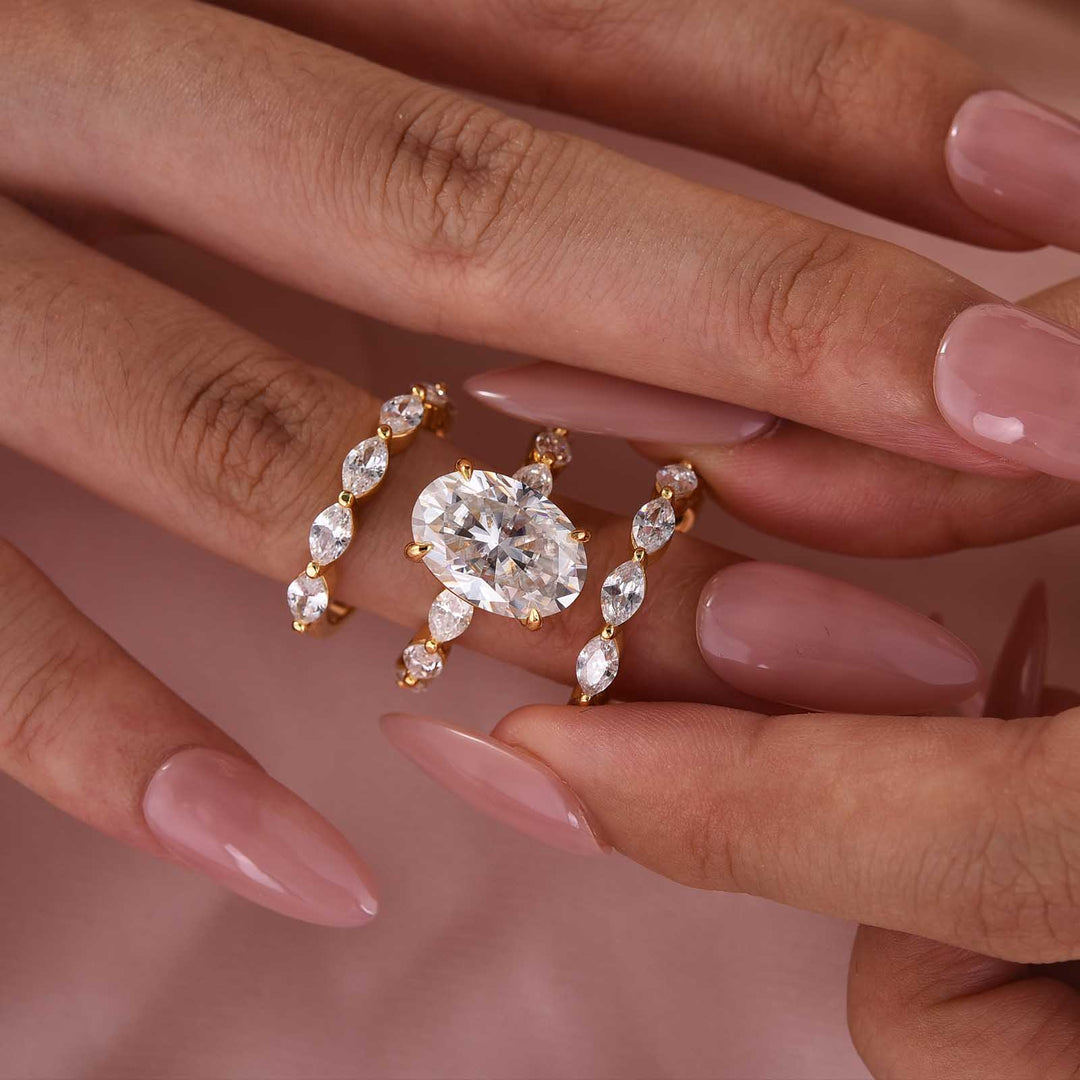 Moissanite 3PC 5.5CT Oval Cut Nature-Inspired Floral Stackable Statement Ring Sets For Travel