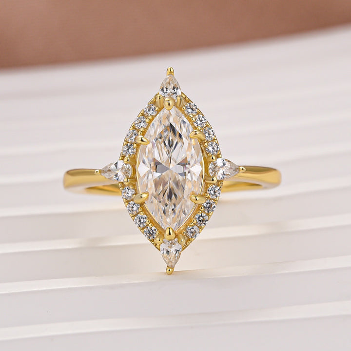 Vintage Moissanite 2.0Ct Marquise Cut Halo Engagement Ring Travel Ring For Her