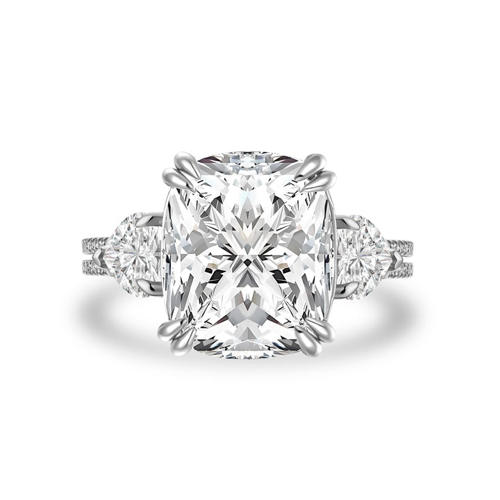 Moissanite 6.0Ct Cushion Cut Three Stone Engagement Ring In Sterling Silver