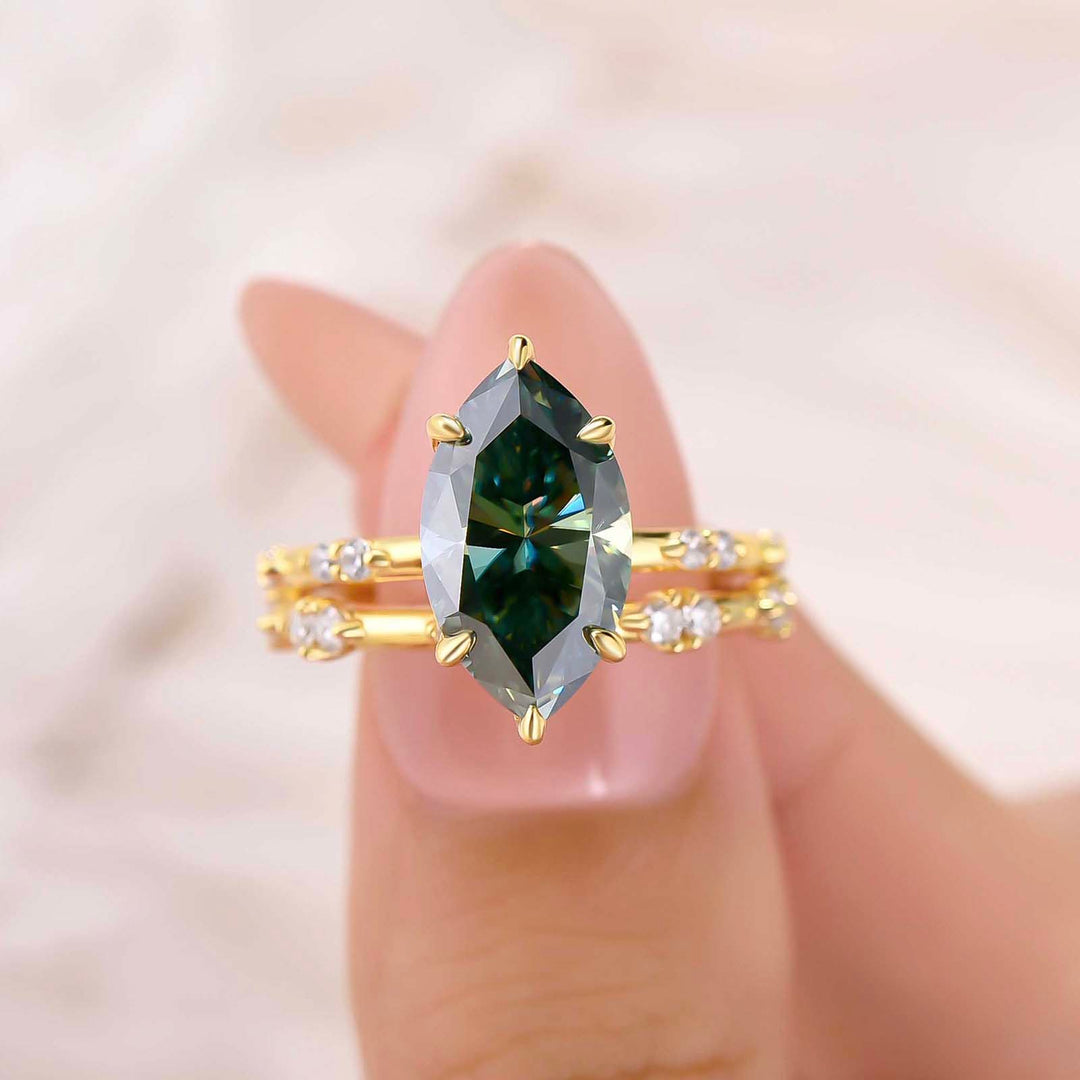 Green Moissanite Hidden Halo 4.0Ct Marquise Cut Stackable Wedding Band
