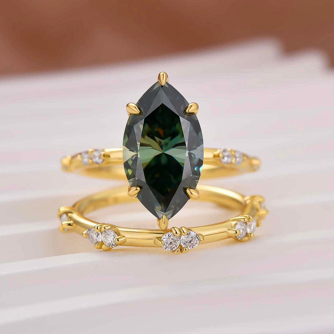 Green Moissanite Hidden Halo 4.0Ct Marquise Cut Stackable Wedding Band