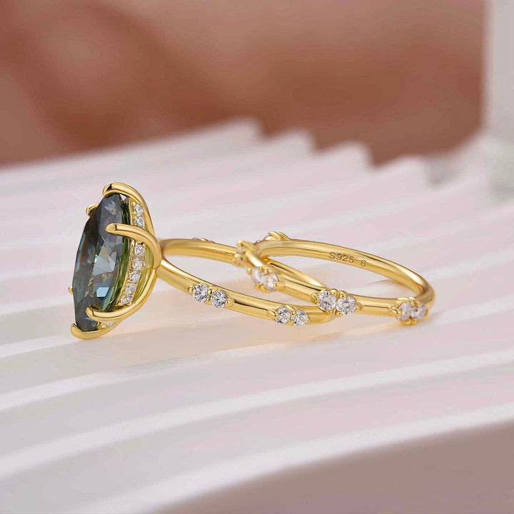 Green Moissanite Hidden Halo 4.0Ct Marquise Cut Stackable Wedding Band