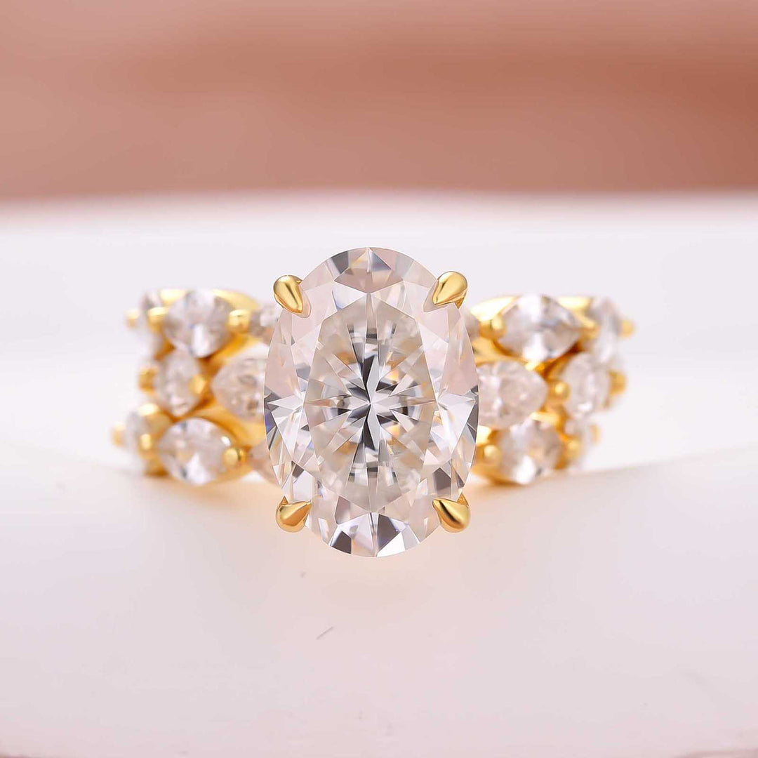 Moissanite 3PC 5.5CT Oval Cut Nature-Inspired Floral Stackable Statement Ring Sets For Travel