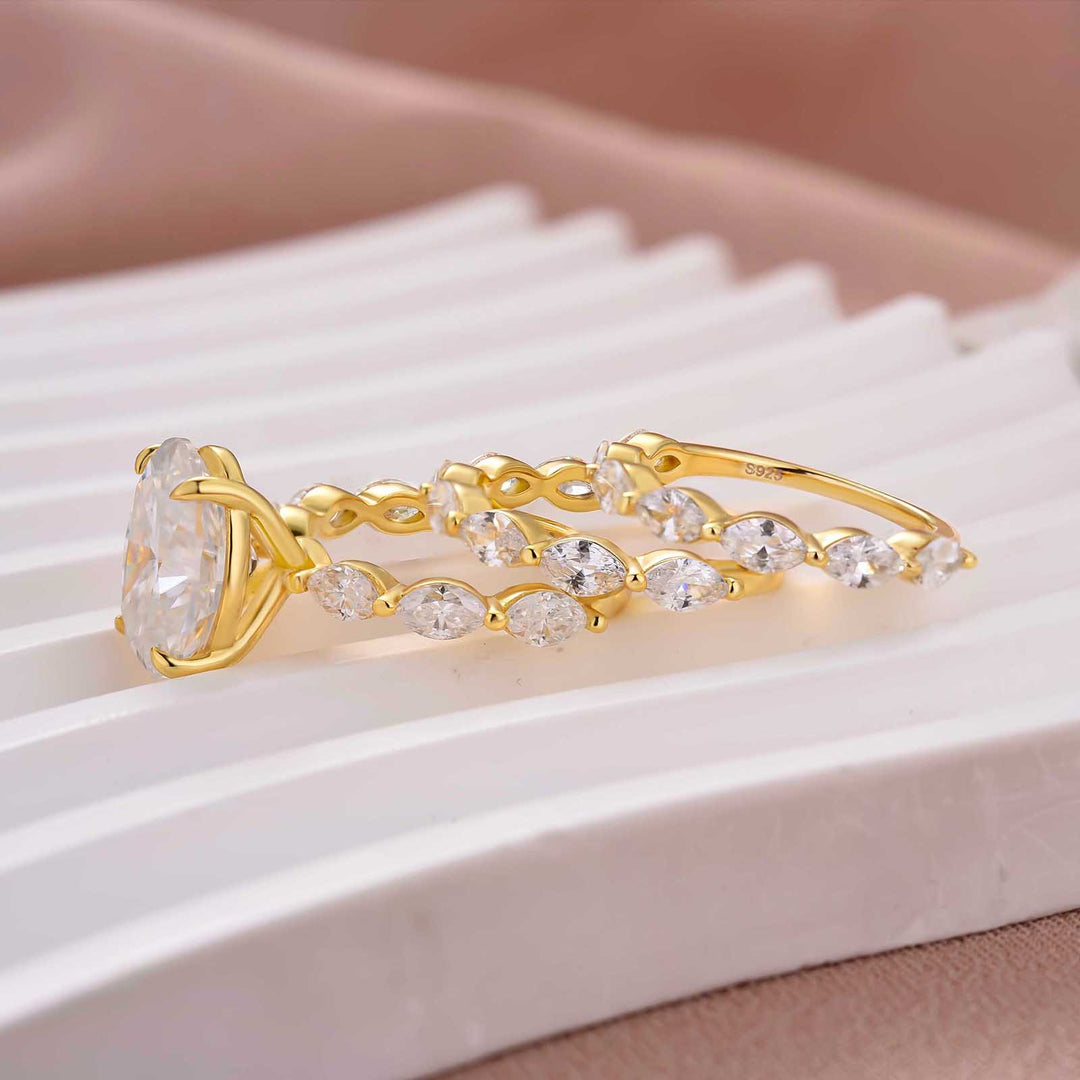 Moissanite 3PC 5.5CT Oval Cut Nature-Inspired Floral Stackable Statement Ring Sets For Travel