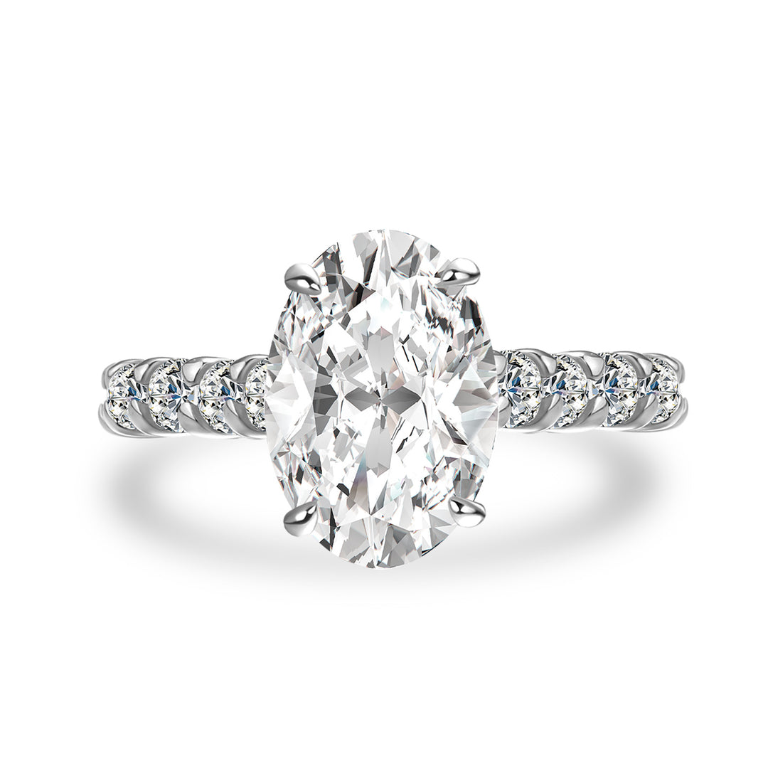 4.0Ct Oval Cut Hidden Halo White Gold Moissanite Diamond Engagement Ring