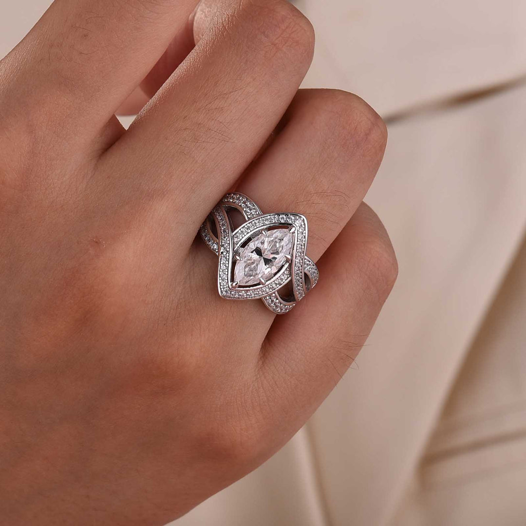 Moissanite 2.0Ct Marquise Vintage Halo Ring With Intertwined Split Band In Sterling Silver