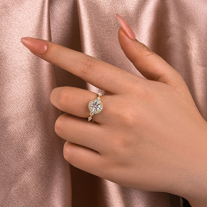 Rodiffy Moissanite 1.0 Ct Halo Round Cut Yellow Gold Promise Ring